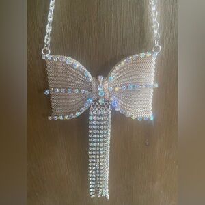 Betsey Johnson Rose Gold Metal Mesh Bow Statement Necklace